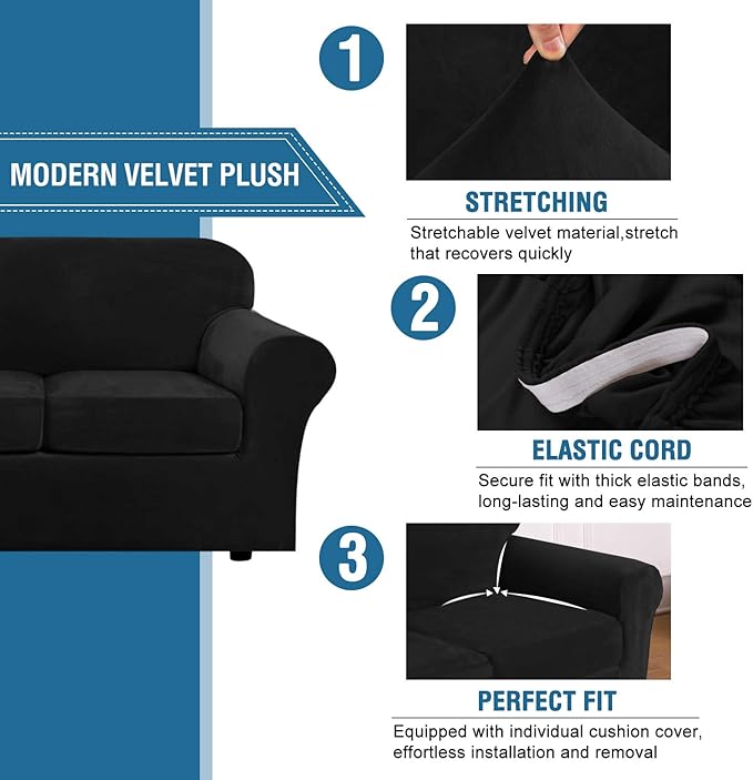 H.VERSAILTEX Rich Velvet Stretch 2 Piece Cover Chair Slipcover Sofa Cover