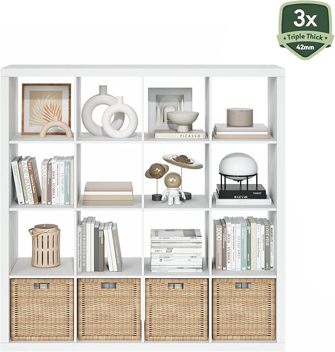 Furinno Cubicle Book Shelf, 16-Cube Bookshelf, Triple Thick Frame Cube Storage