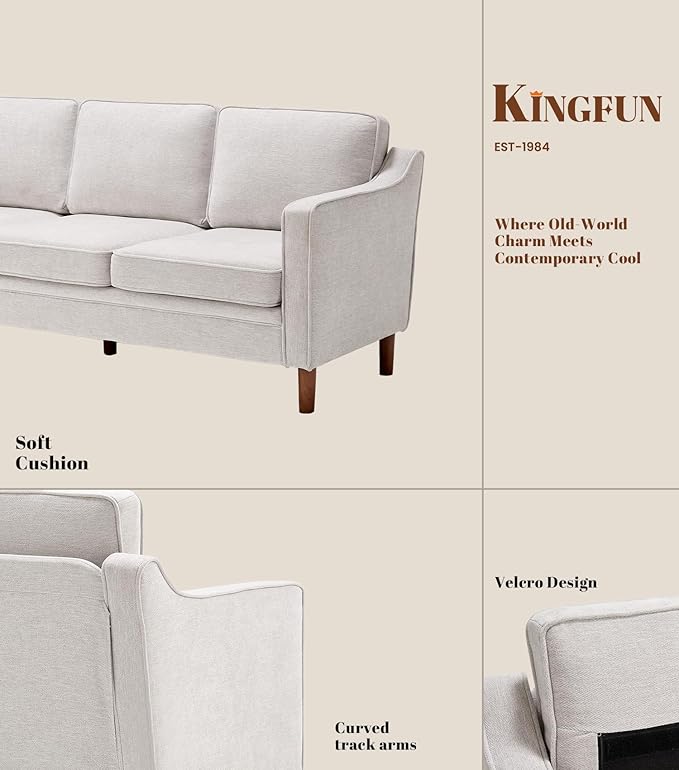 Kingfun Living Room Furniture Sets, 3 Seater Couch and 2 Armchair, Mid Century