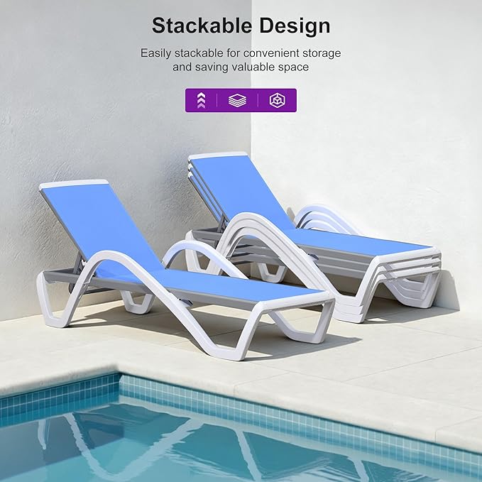 PURPLE LEAF Patio Chaise Lounge Chair Set Outside Aluminum Plastic Stackable