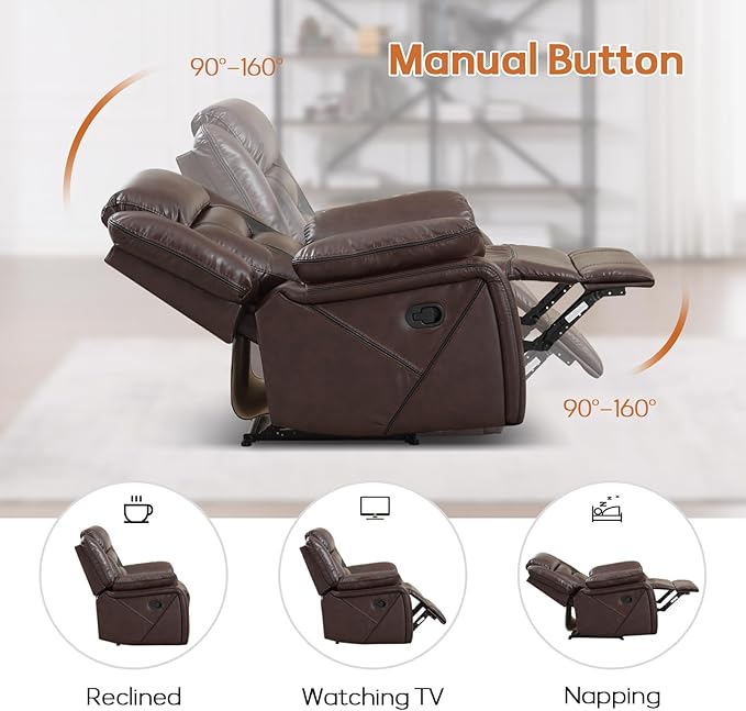 EBELLO Manual Recliner Sofa Set, Faux Leather Reclining Living Room Furniture
