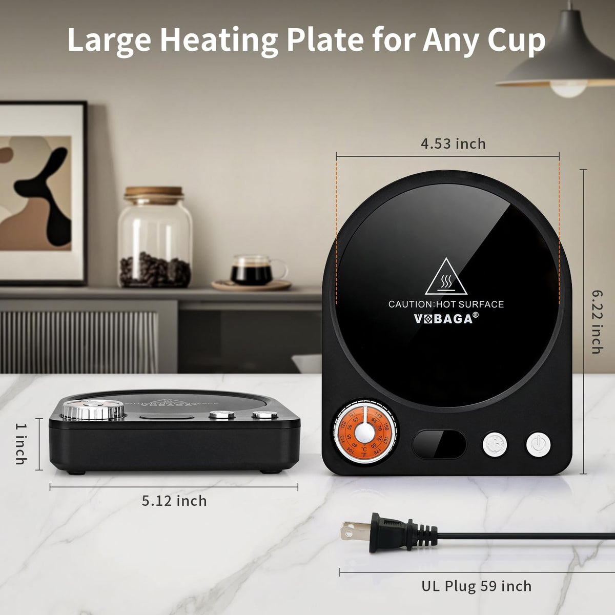 VOBAGA Coffee Mug Warmer with Smart Memory System & 9-Temperature Setting, Coffee Cup Warmer with Customize Timer & Precise Minute Timing, Suitable for Work, Reading, Sleeping