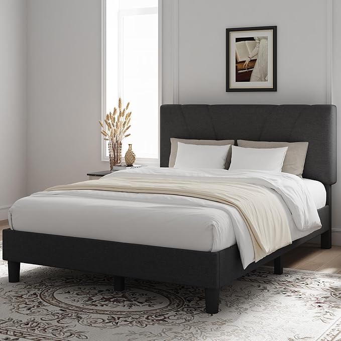 Novilla Queen Bed Frame with Headboard, Bed Frame Queen Size with Wood Slats