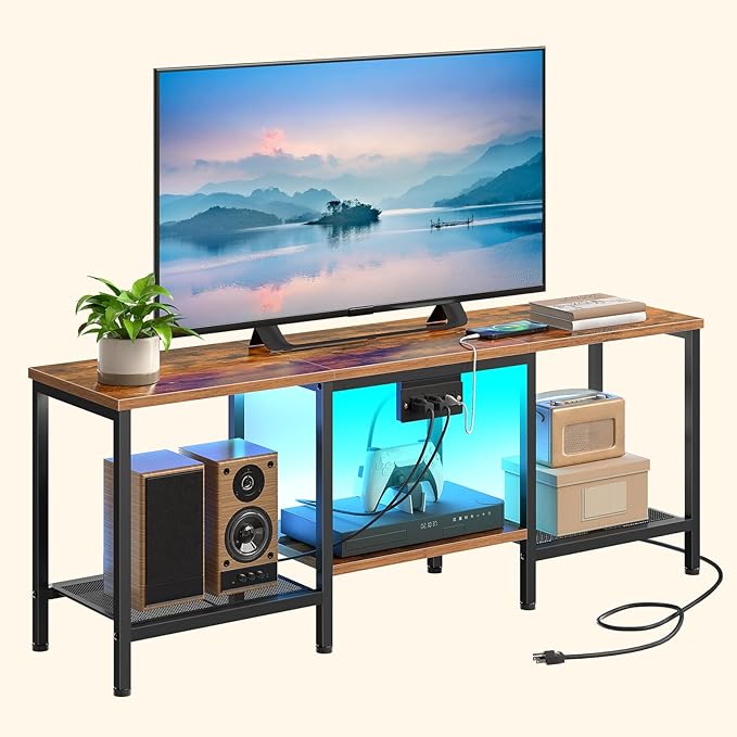 HOOBRO TV Stand with Charging Station to 55 Inches, LED Entertainment Center
