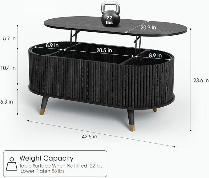 42.5" Oval Lift Top Coffee Table