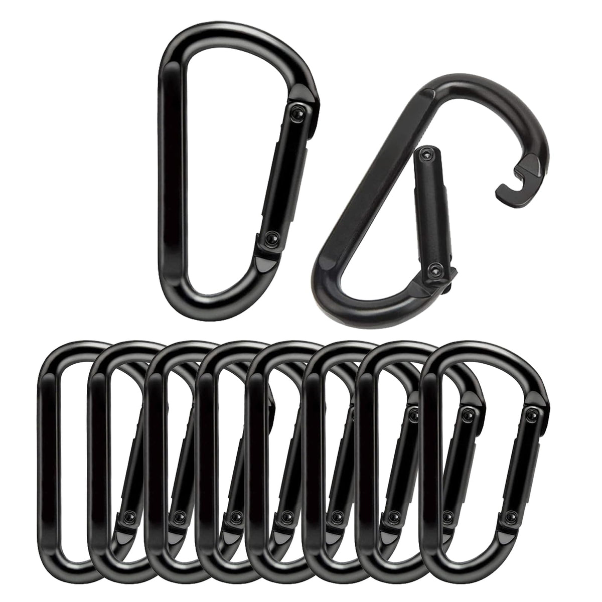 10 Pcs Heavy-Duty Carabiner, D-Shaped Spring Hook, Suitable for Camping, hammocks, Hiking, Keychains, Dog leashes, and Small Hooks for Key Rings