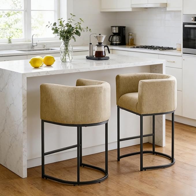 ClinQ 26" H Counter Height Bar Stools Set of 2, Modern Barrel Counter Stools