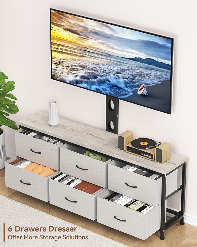 TV Stand with Mount, Fabric Dresser with 6 Drawers