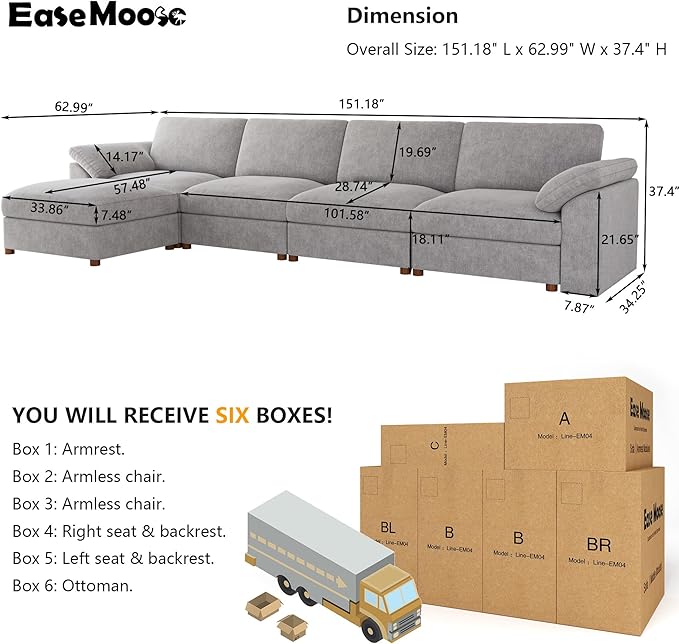 EASE MOOSE Oversized Modular Sectional Sofa, Modern Oversized L Shape Sectional