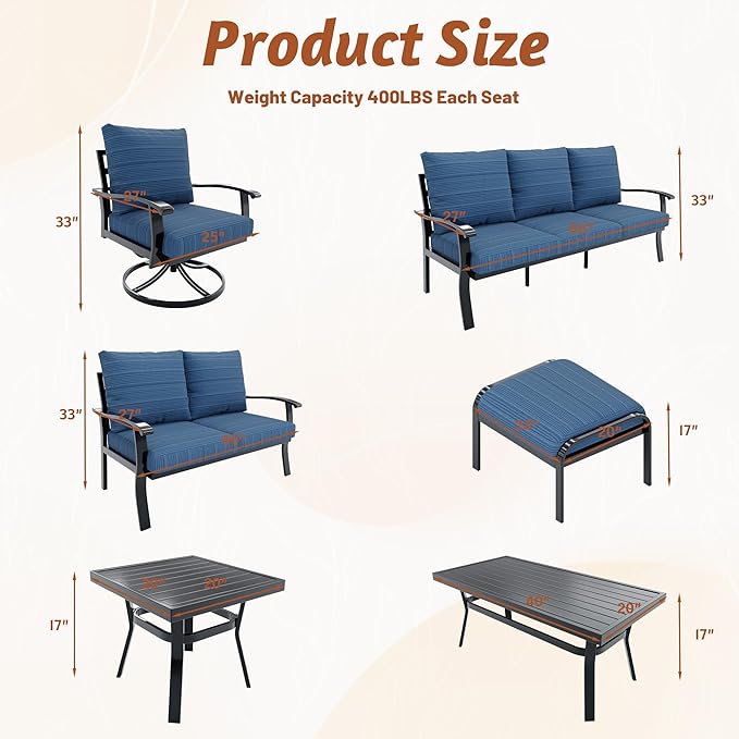 HOMREST Patio Furniture Sets 4 PCS Outdoor Metal Conversation Sets, 360 Degree