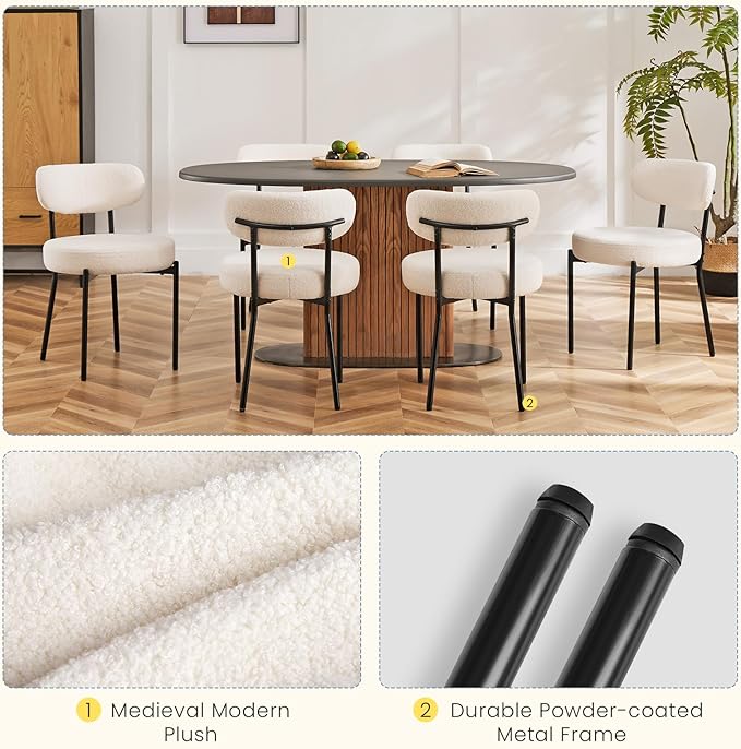 DUMOS Dining Chairs Set of 2, Mid Century Modern Chair Round Upholstered Curved
