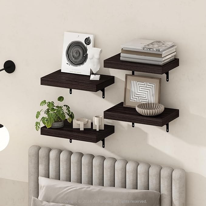 Furinno Tanna Floating Shelves for Wall Set of 4, 15-Inch Wall Shelf, Triple