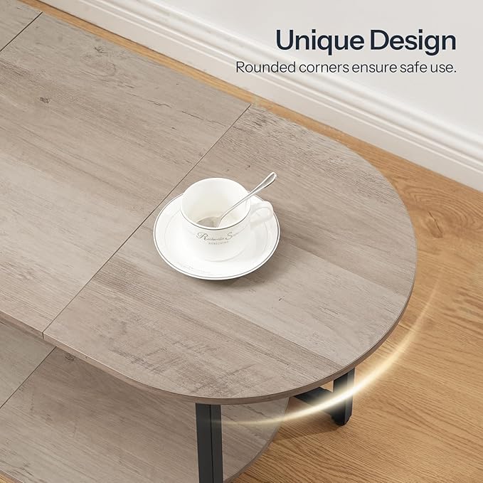 HOOBRO Coffee Table for Living Room, Oval Small Coffee Table