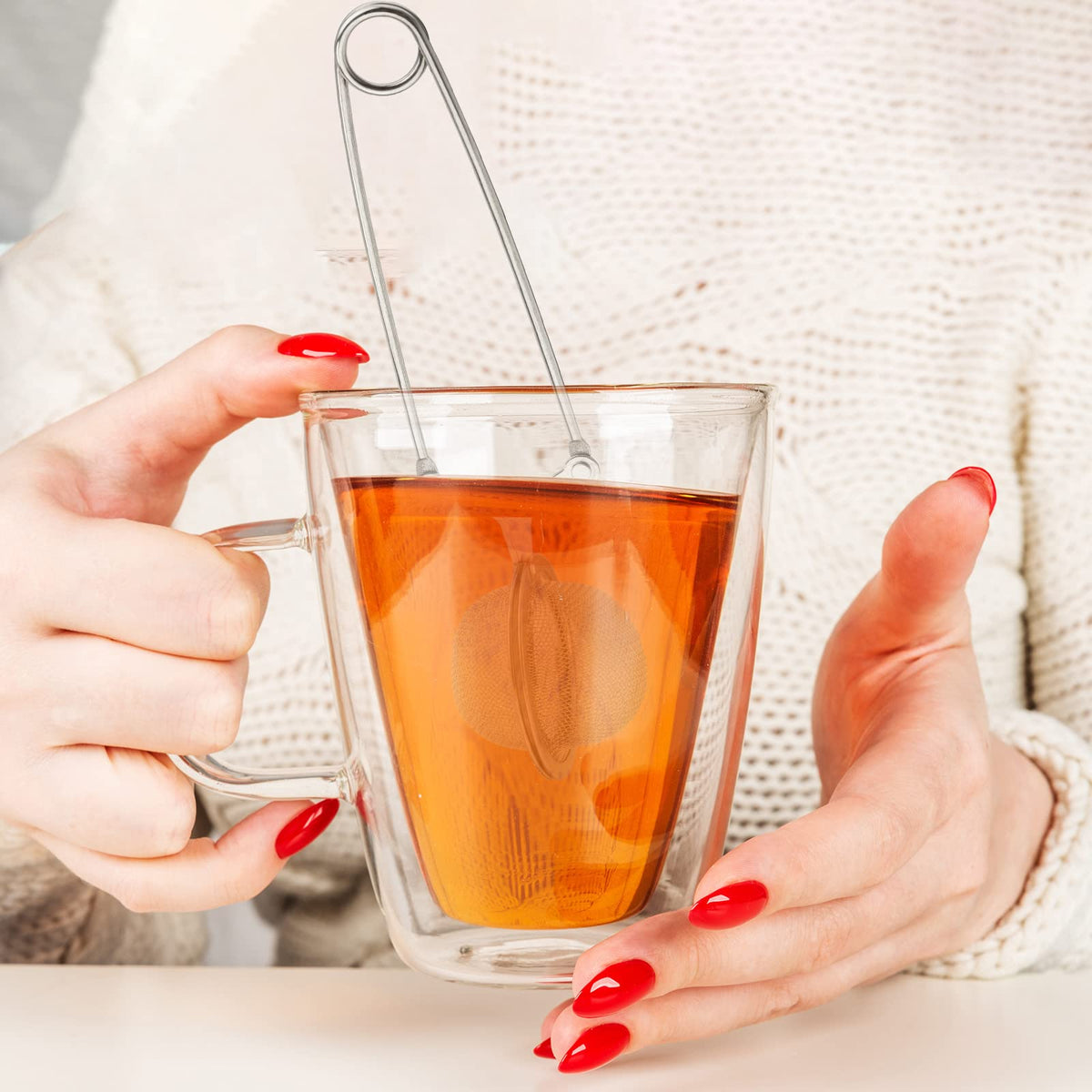 Yinder Loose Leaf Tea Infuser Stainless Steel Mesh Snap Tea Ball Strainers with Handle Metal(Silver)