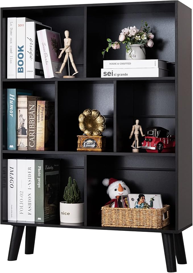 YAHARBO Black Bookshelf, 3 Tier Modern Bookcase