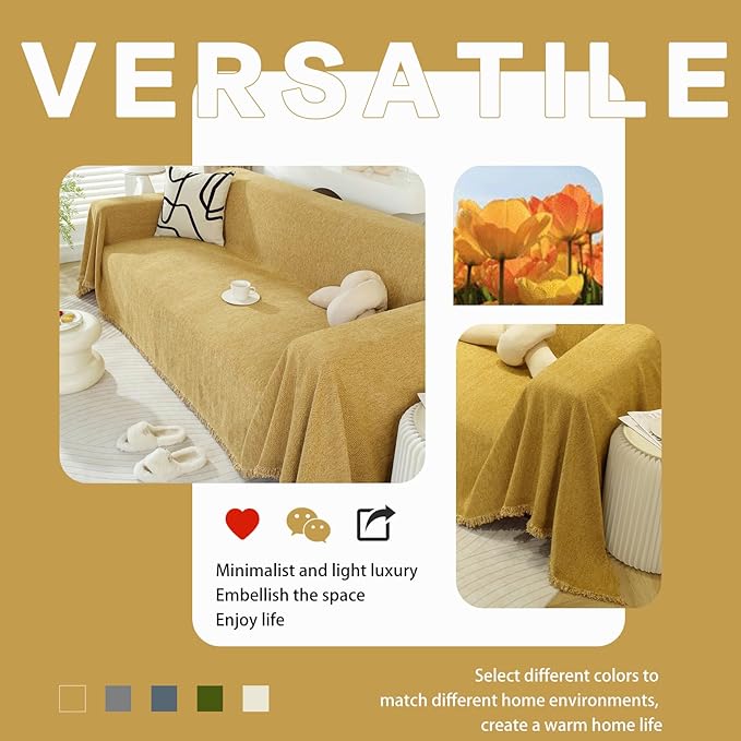 DREAMINGO Modern Minimalism Couch Cover Pets Loveseat Protector Mustard Yellow