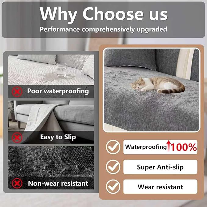 Premium Chenille Sofa Cushion Covers，Upgraded Anti-Slip Sectional Couch