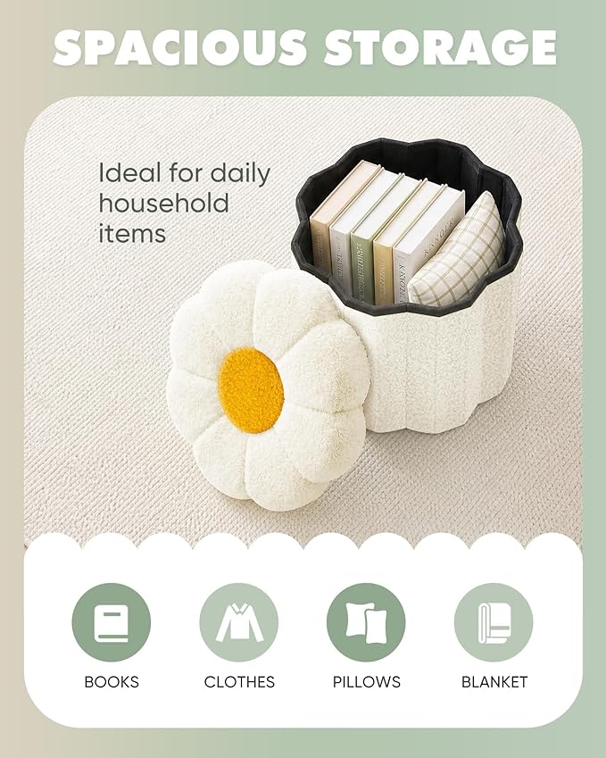 B FSOBEIIALEO Storage Ottoman Foldable, Sunflower Shaped Small Footrest