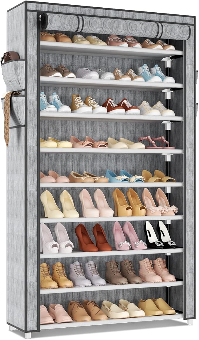 LANTEFUL Shoe Rack with Covers 10 Tier Tall Shoe Rack Organizer Large Capacity