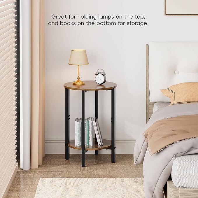 Vagusicc Side Table, Small Round End Table, 2 Tier Small Couch Side Tables