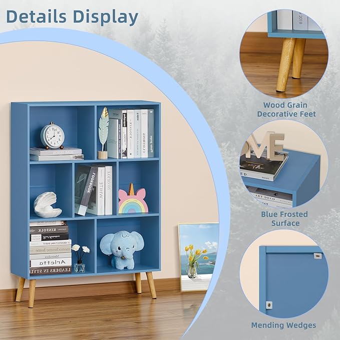 YAHARBO 7 Cube Bookshelf, Wooden Modern Bookcase