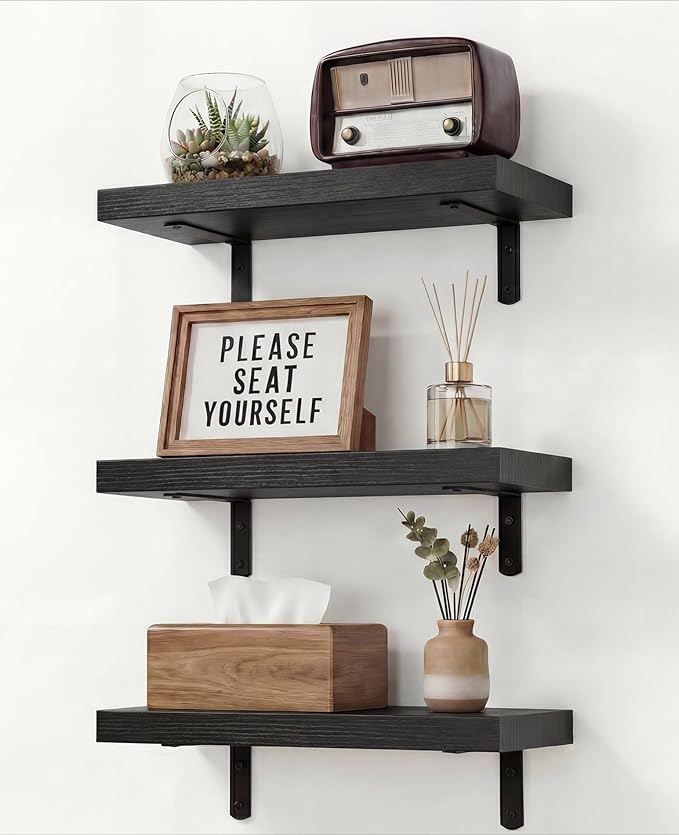 Easy Install Floating Shelves, 15.7 Inch Wall Mounted Wood Shelf, Hanging Shelf