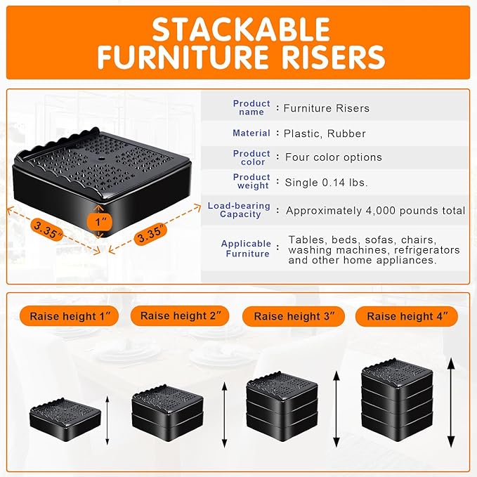 Furniture Risers, 8 Pack Bed Risers
