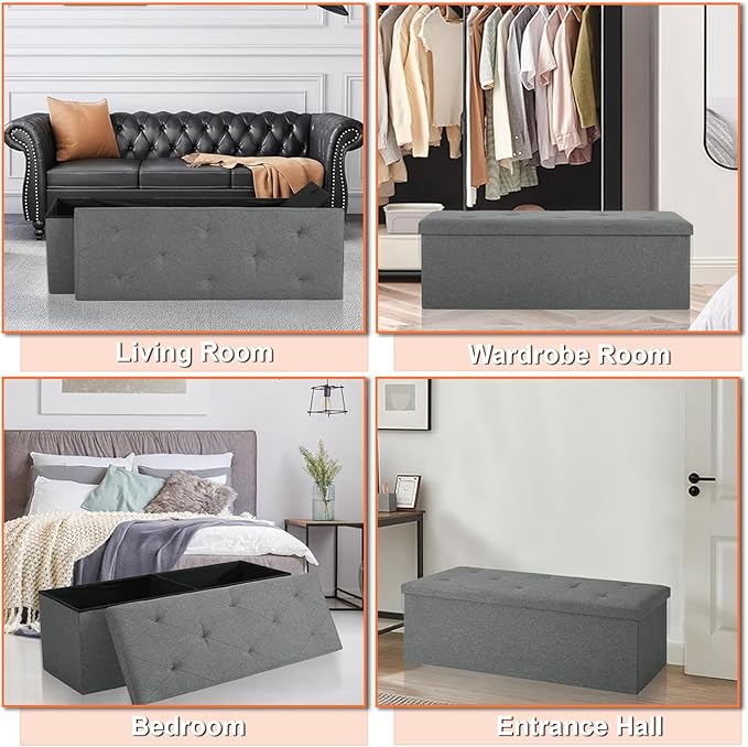 43 inch Storage Ottoman Bench, Folding Storage Bench Ottoman,
