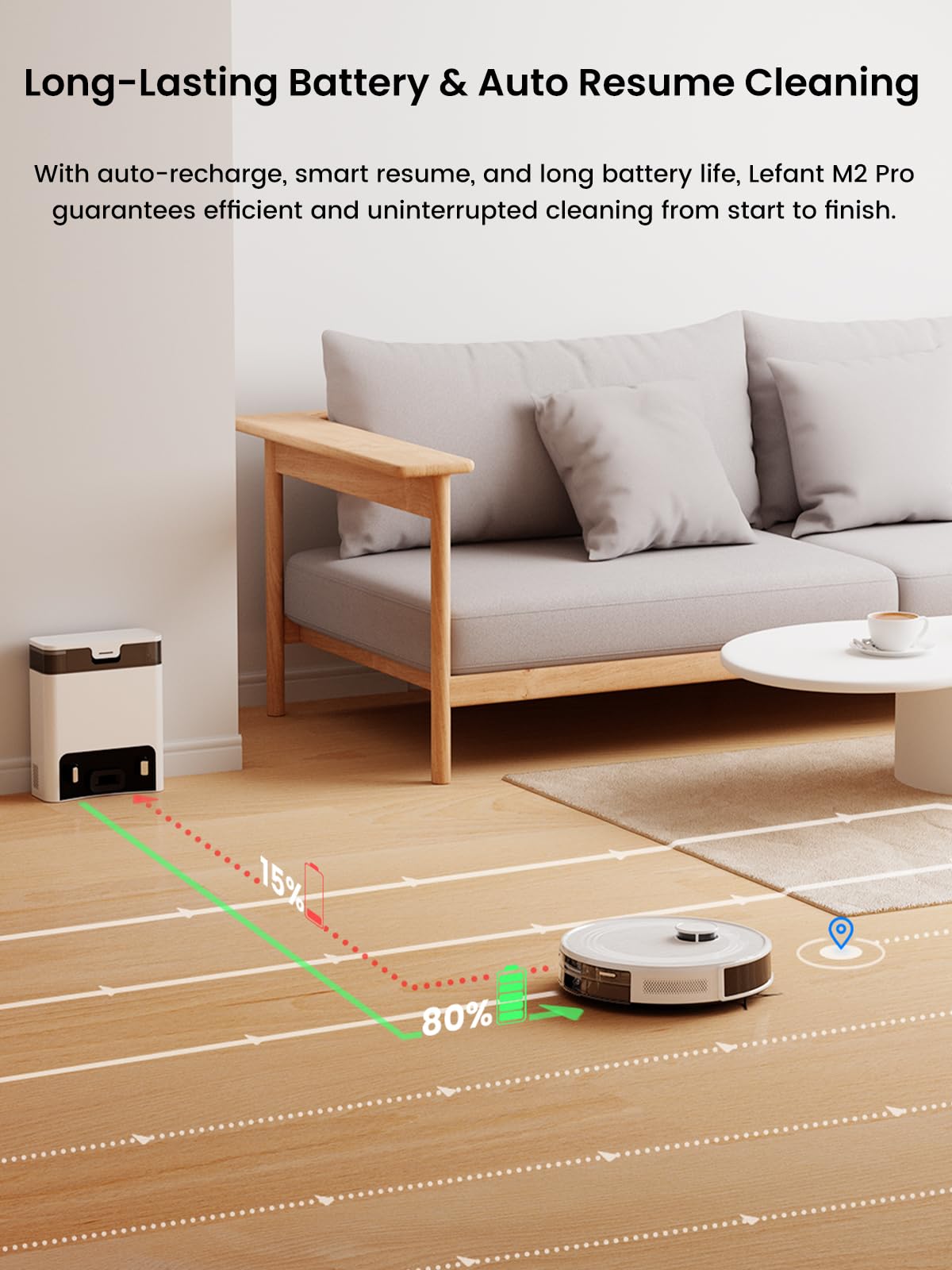Lefant LiDAR Robot Vacuum and Mop, 45-Day Self-Emptying, 190° PSD Obstacle Avoidance, Customized Cleaning, Multi-Floor Mapping, 5500Pa Strong Suction, 140 Min Runtime, WiFi/Alexa/APP, M2 Pro