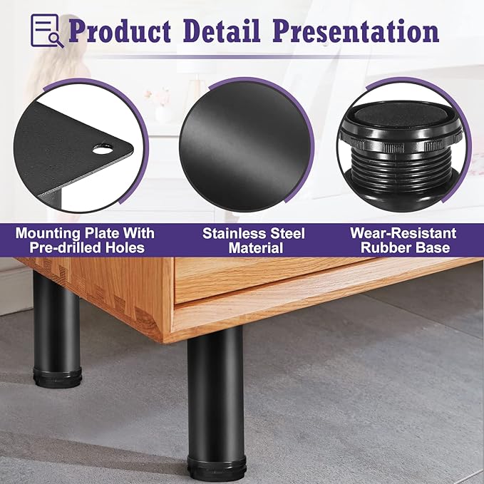 14 Inch Metal Furniture Legs Stainless Steel Adjustable Legs Black Metal Legs