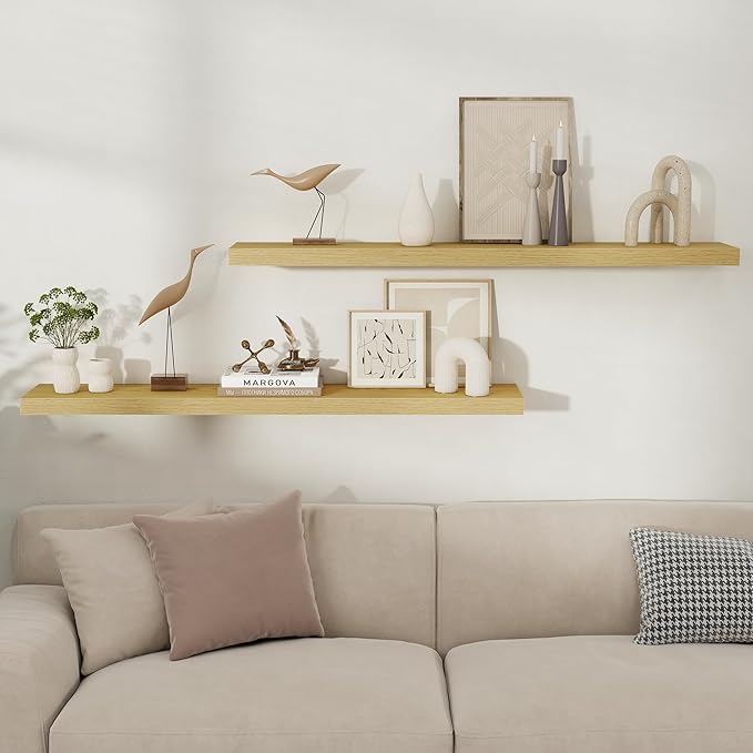 Fun Memories Floating Shelves for Wall, 48 Inch Long Set of 2 Rustic Wood Wall