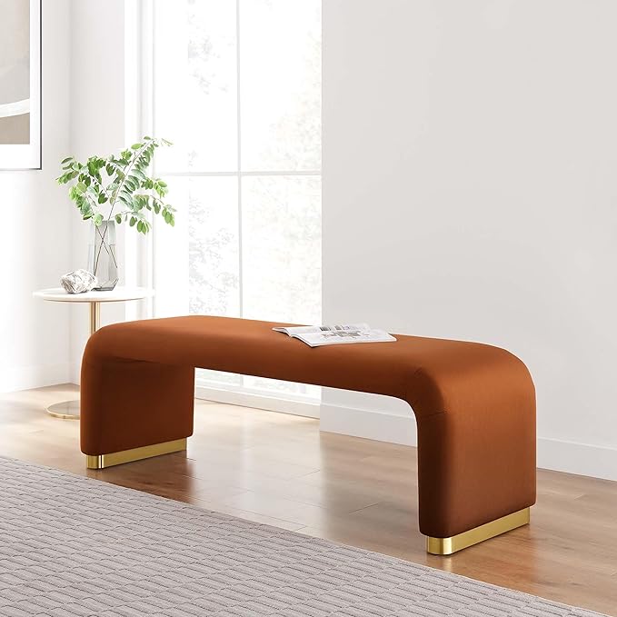 Modway EEI-6734-BRA-RUS Koda Performance Velvet Waterfall Long Bench, Brass Rust