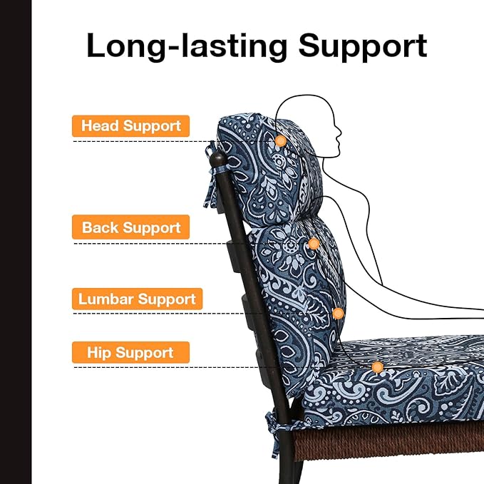 Unimatta Outdoor High Back Chair Cushion Seat Pads, 44 x 21 Inch