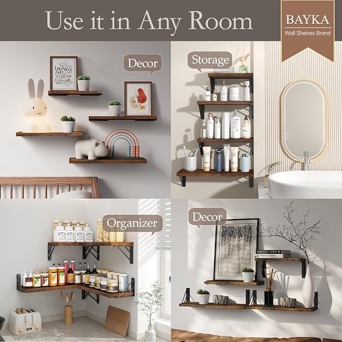 BAYKA Wall Shelves for Bathroom Decor, Floating Wall Shelves for Living Room