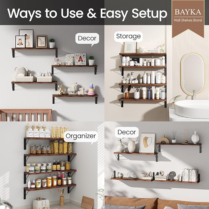 BAYKA Wall Shelves for Bedroom Decor, Floating Shelves for Wall, Display