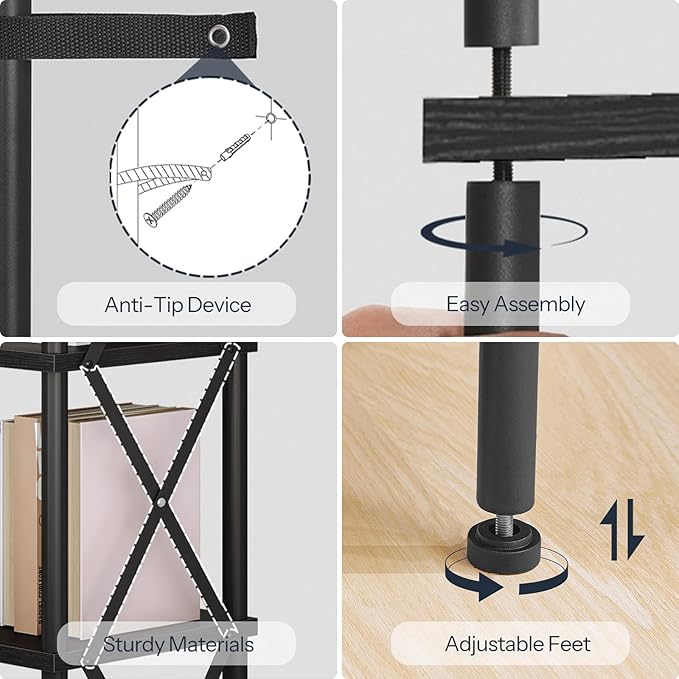 HOOBRO Corner Bookshelf, 6-Tier L-Shaped Bookcase, Industrial Open Display