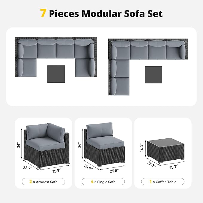 Aoxun Patio Furniture Set, 7 Piece Outdoor Sectional Sofas