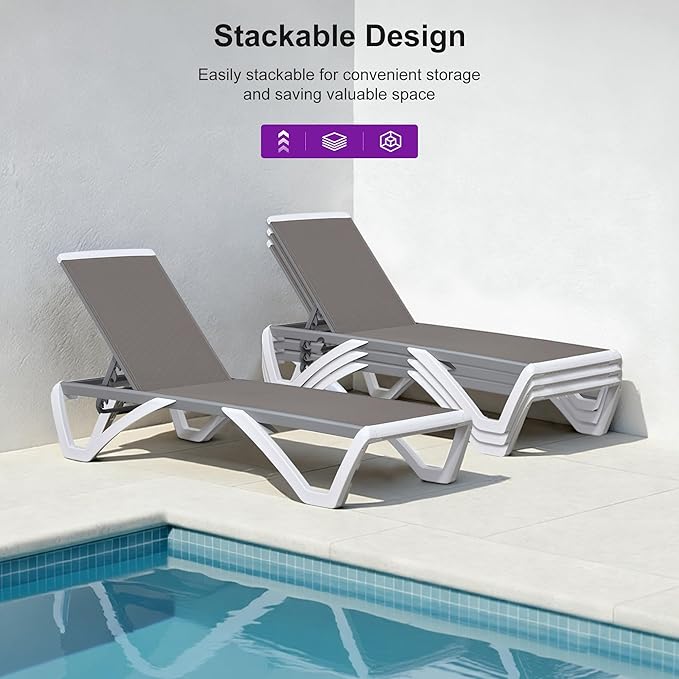 PURPLE LEAF Patio Chaise Lounge Chair Outside Aluminum Plastic Stackable