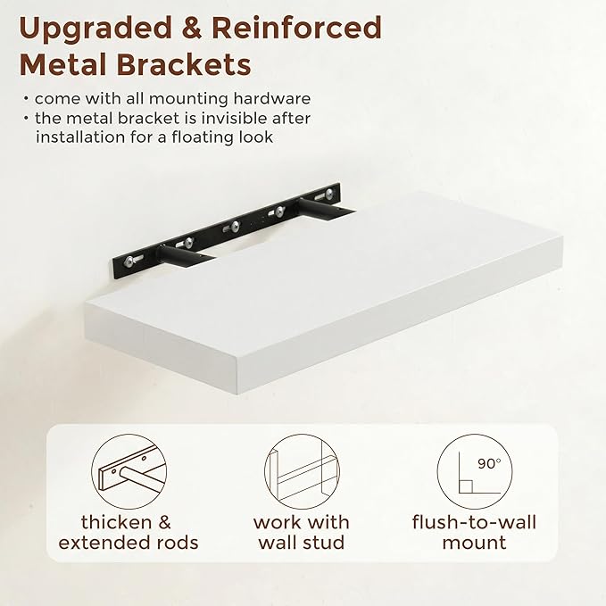fuqing 20 Inch Floating Shelves | 6.7 Inch Deep White Shelves