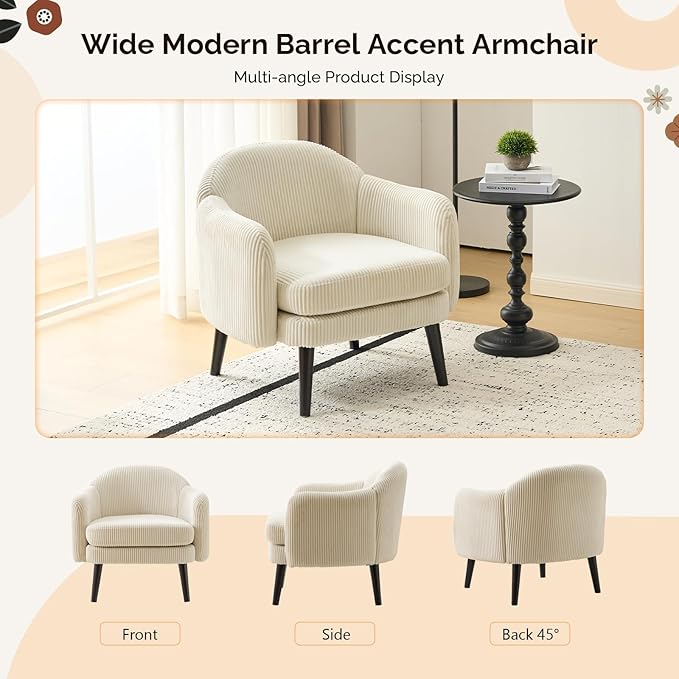VINGLI 30.3" Wide Modern Barrel Accent Armchair