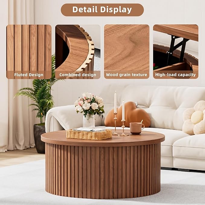 Fsbecl Fluted Lift Top Coffee Table