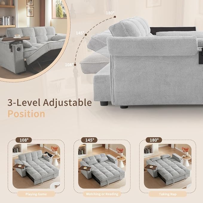oaaktu Large Size Convertible Sleeper Sofa Bed, Polka dot Velvet Pull Out Futon