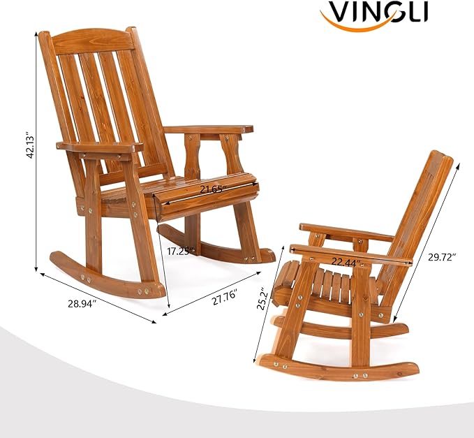 VINGLI Outdoor Rocking Chair Set of 2, Heavy Duty 600 LBS Wooden Rocking Chair