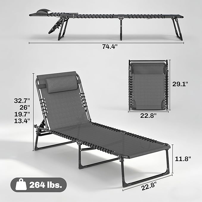 Outsunny Folding Chaise Lounge Chair Set of 2, Patio Sun Tanning Chair