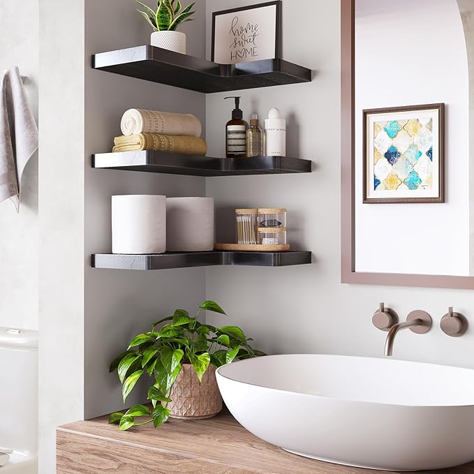 Fixwal Corner Floating Shelves for Wall Mounted Natural Solid Wood 16"x11.4"
