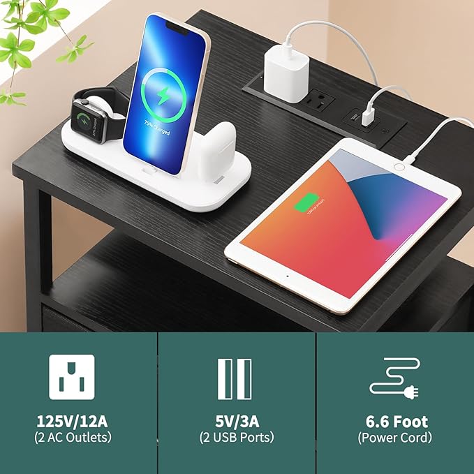 Yoobure Night Stand with Charging Station, 16 Colors LED Nightstand with USB