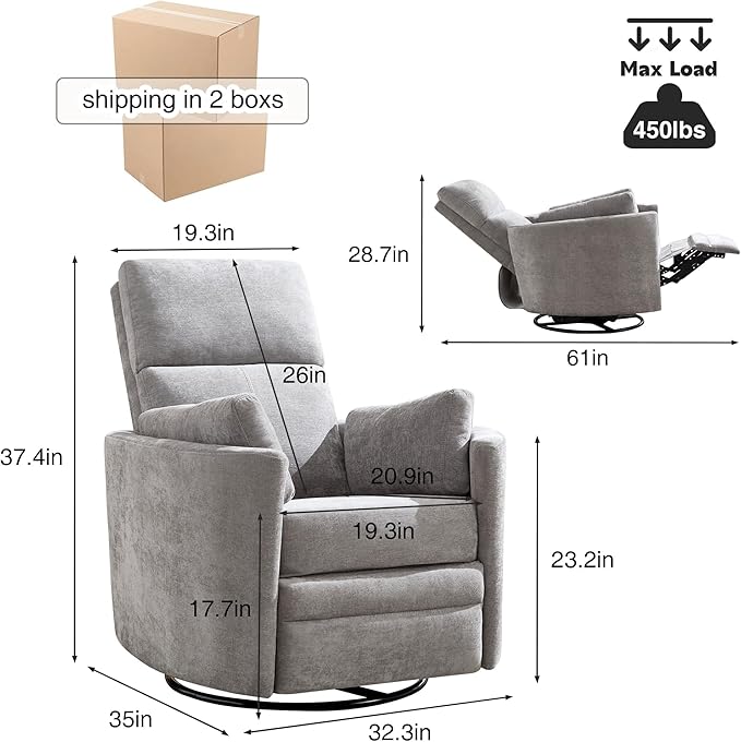 Manual Recliner 360°Swivel Glider Rocking Chair, Upholstered Nursery Adult