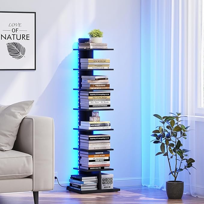 TUTOTAK Narrow Bookshelf, 8-Tier Bookcase