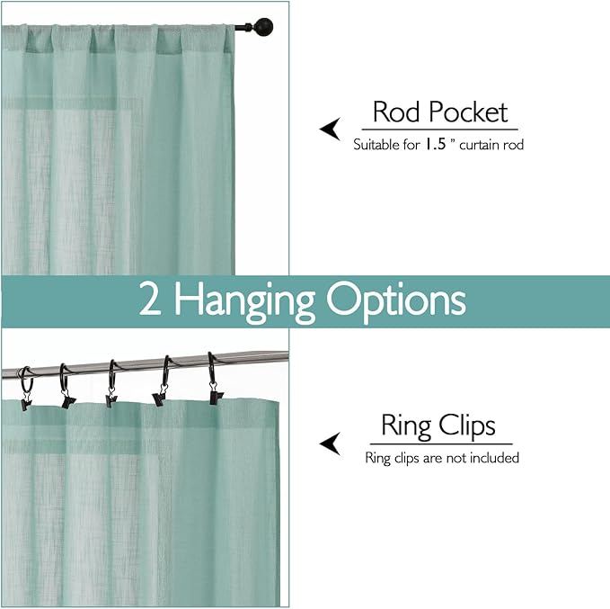Chyhomenyc Aqua Green Semi Sheer Curtains 36 Inch Length, Light Filtering Faux