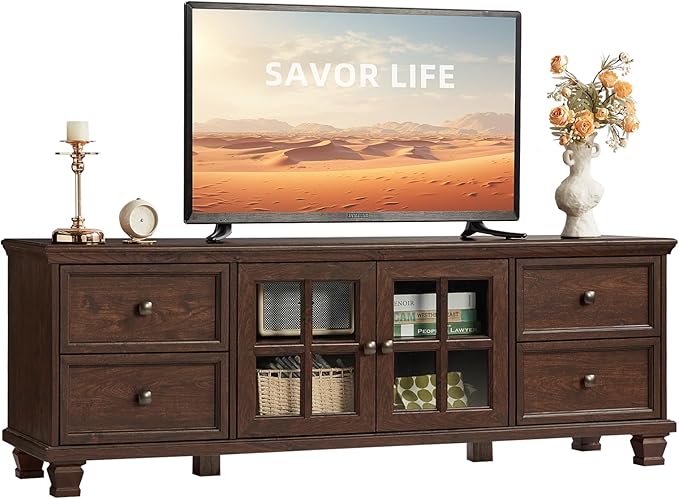 SAVOR LIFE Farmhouse TV Stands for Living Room, Wood TV Console